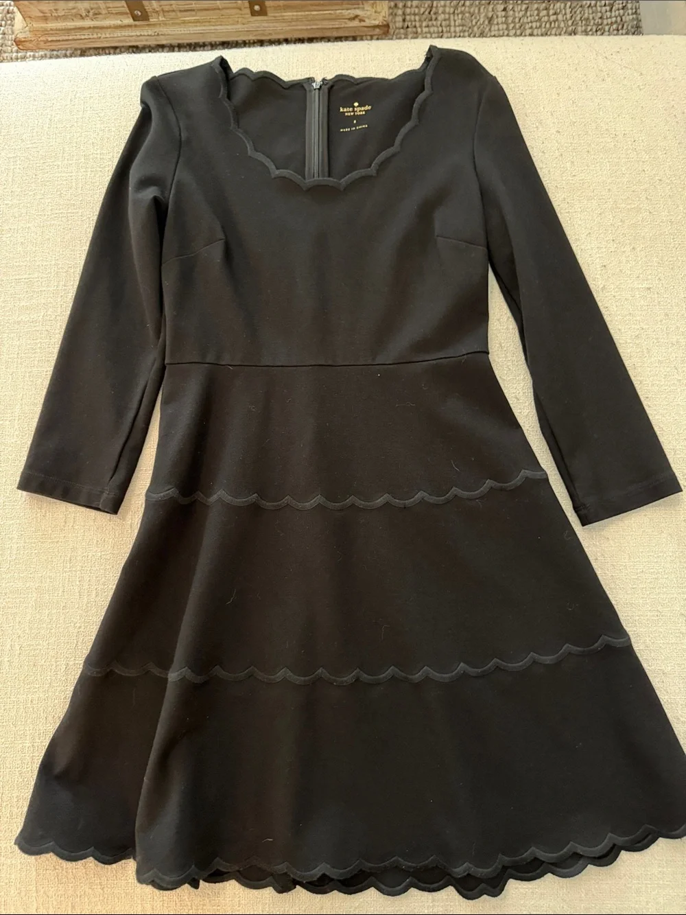kate spade Black Scallop-Trim A-Line Dress